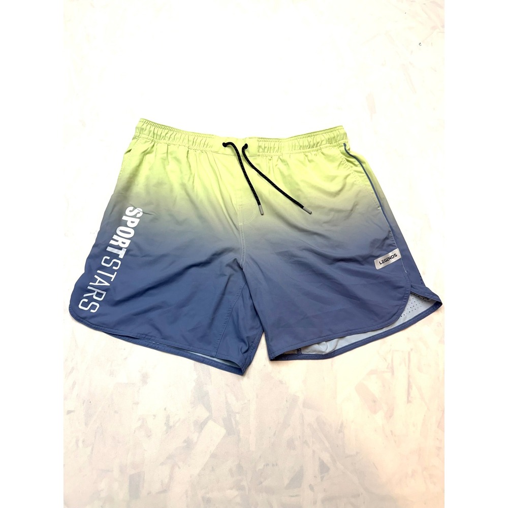LEGENDS $59 Mens XXL Yellow Blue Gradient 7" Pull On Lightweight Shorts AA5
